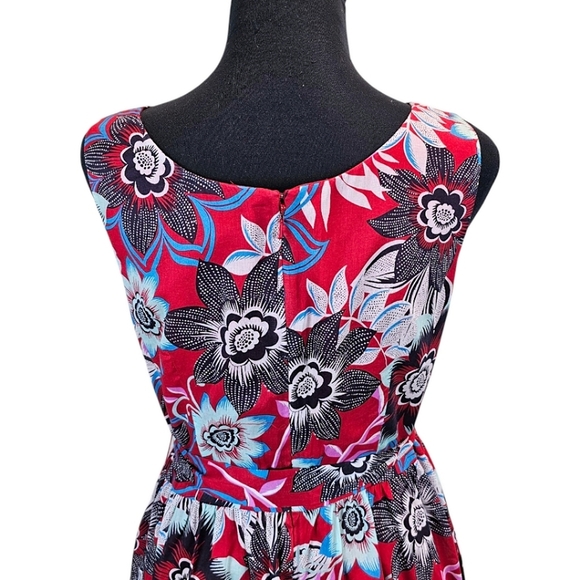 Talbots Red Jacquard Floral Tie Waist Fit & Flare Dress 10P Cotton Preppy Summer - Picture 10 of 16